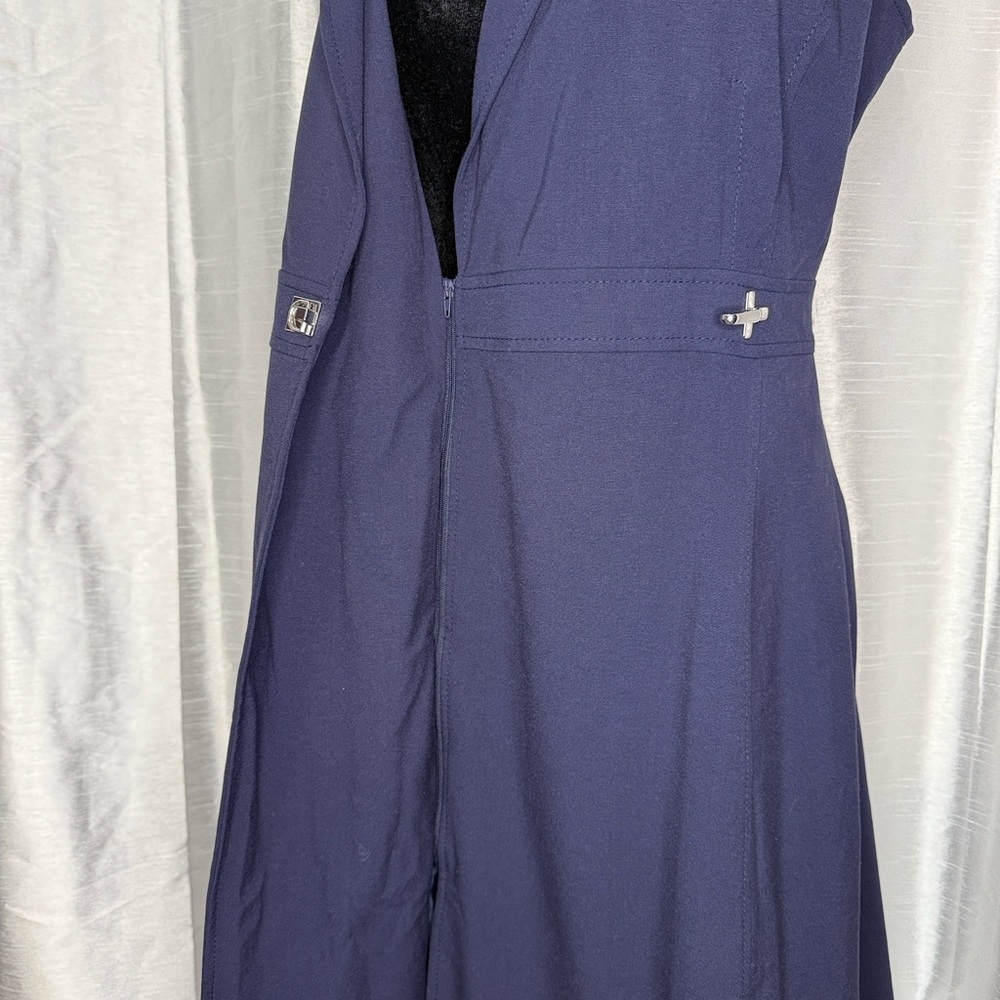 Ellen Tracy Navy Sleeveless A Line Faux Wrap Dress Women’s 6 Above Knee Lined - Picture 8 of 10